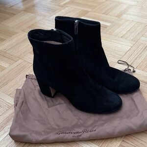 Gianvito Rossi Black Suede Mid-Heel Ankle Booties